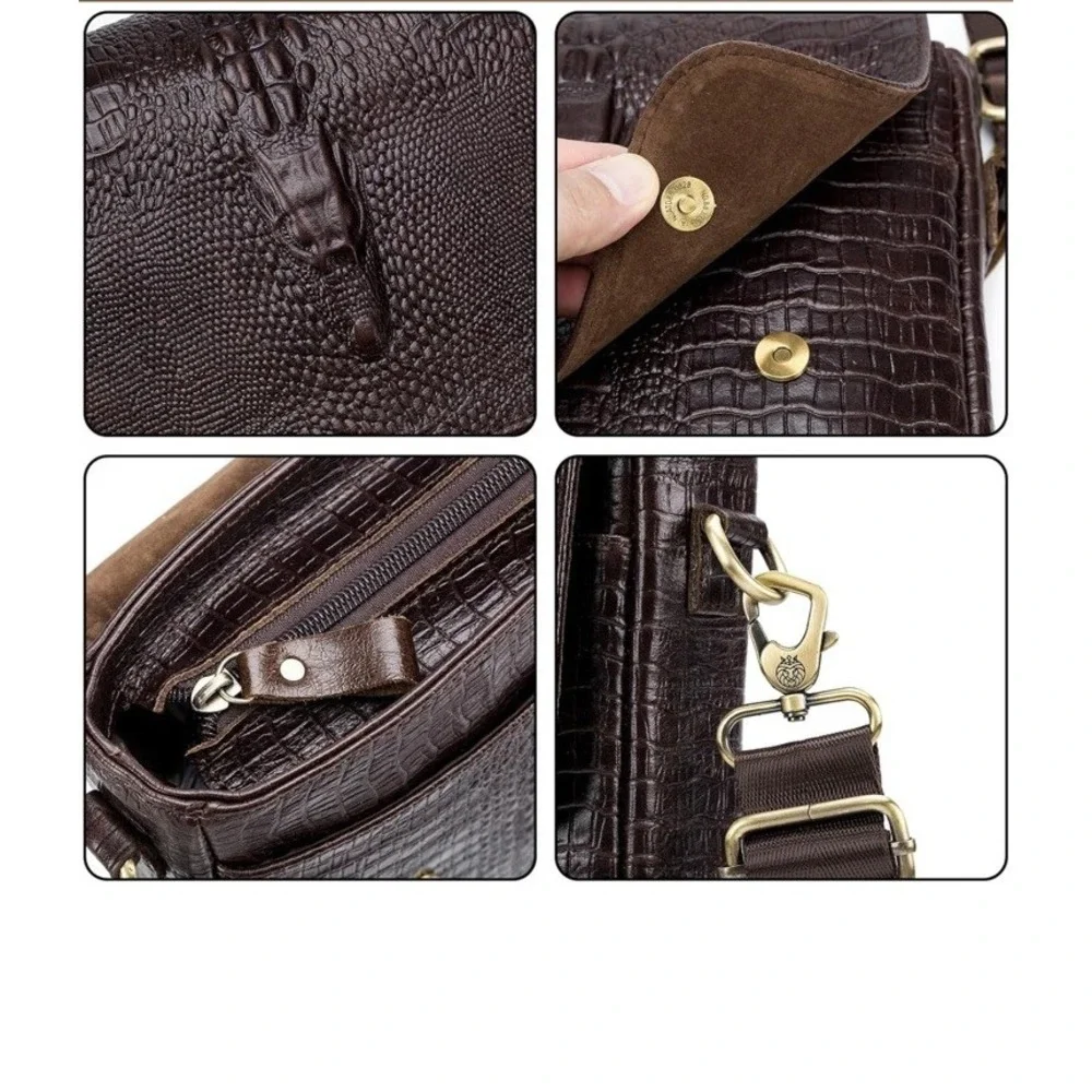 100% Genuine Leather Unisex Shoulder Bag Crocodile Pattern Bag 11